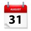 thirty-first august in calendar icon on white background