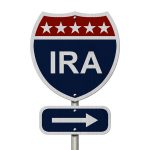 american ira highway road sign, red, white and blue american highway sign with words ira isolated on white