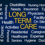 long term care word cloud on blue background